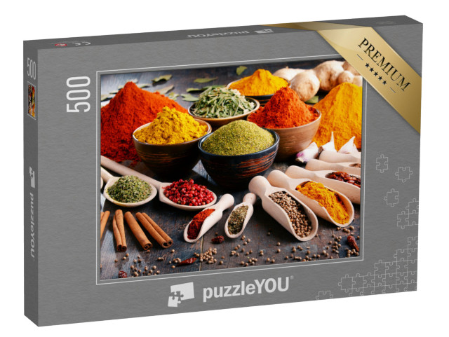 puzzle 500 dílků „Různé koření a bylinky na kuchyňském stole“