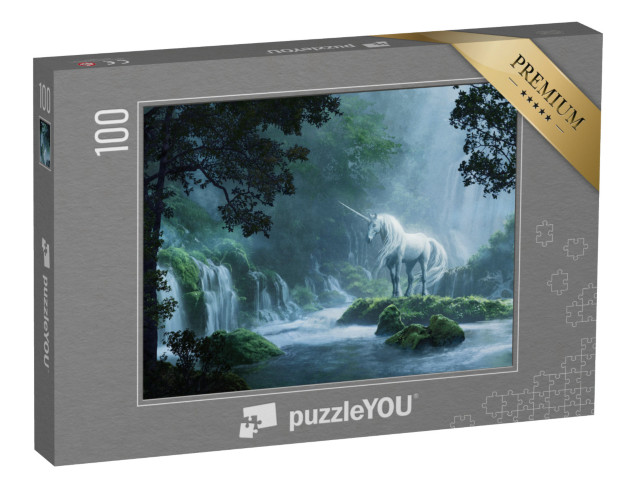 puzzle 100 dílků „Krásný jednorožec v kouzelném lese“