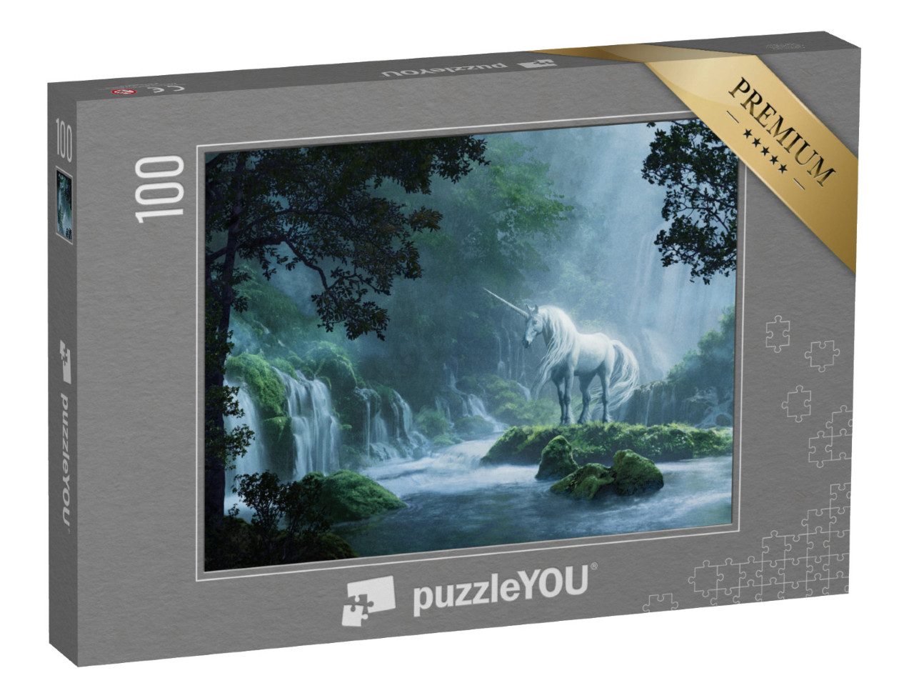 puzzle 100 dílků „Krásný jednorožec v kouzelném lese“