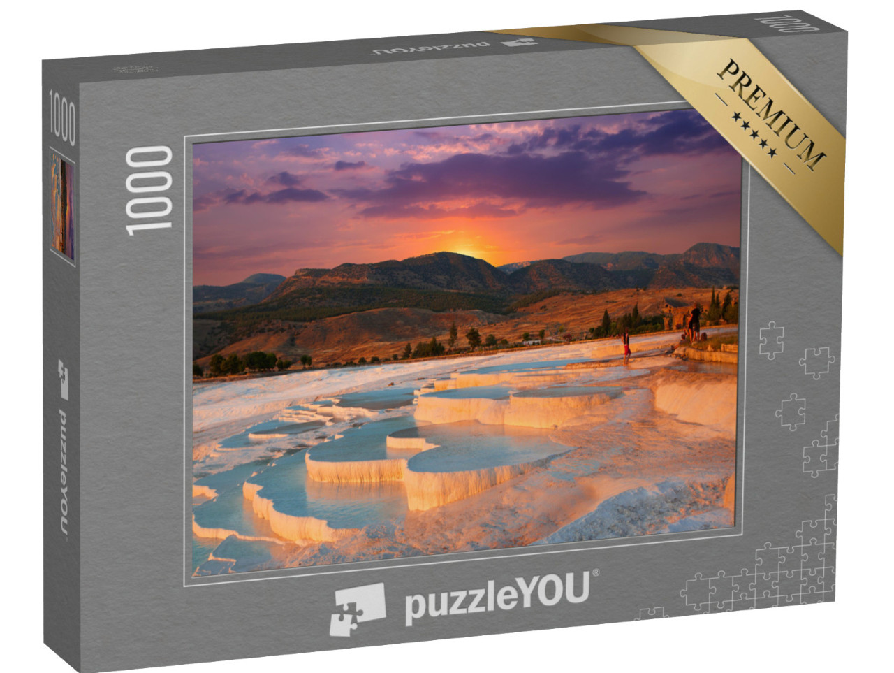 puzzle 1000 dílků „Východ slunce a přírodní travertinové bazény a terasy v Pamukkale“