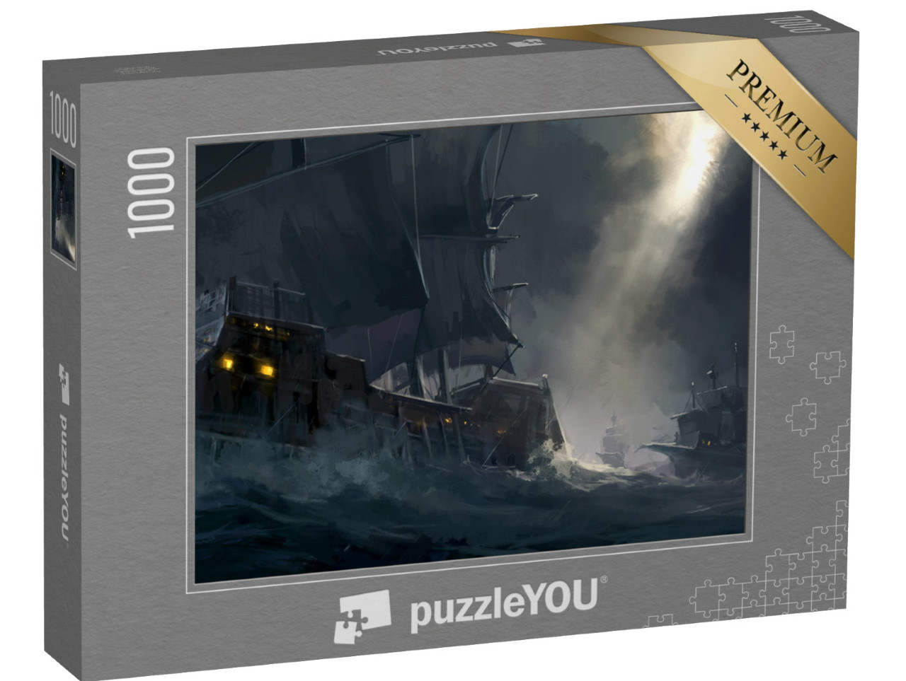 puzzle 1000 dílků „Staré válečné lodě na rozbouřeném moři“