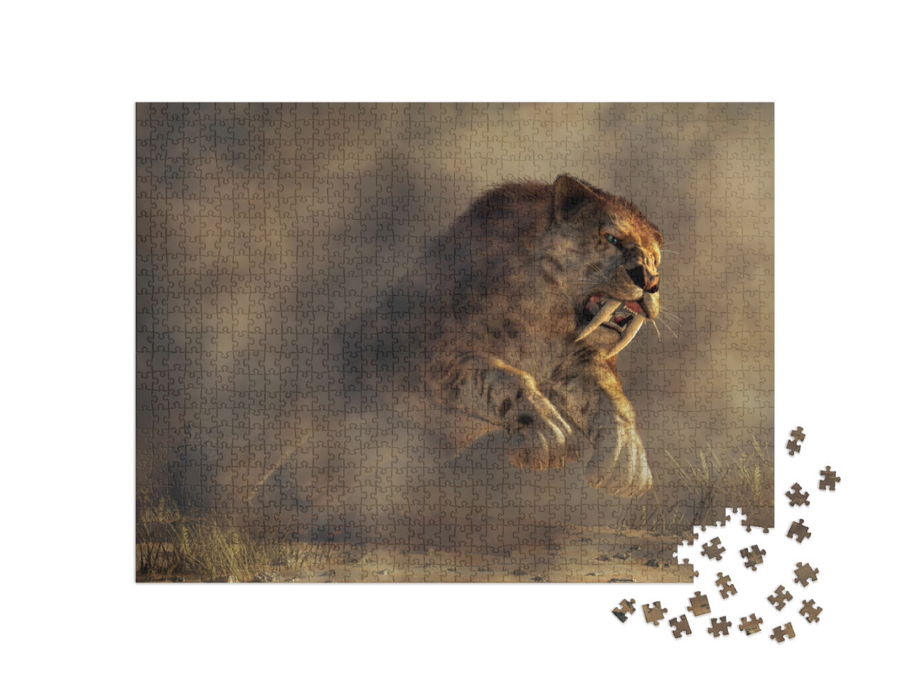 puzzle 1000 dílků „Digitální umění: Obří Smilodon, král dravců“