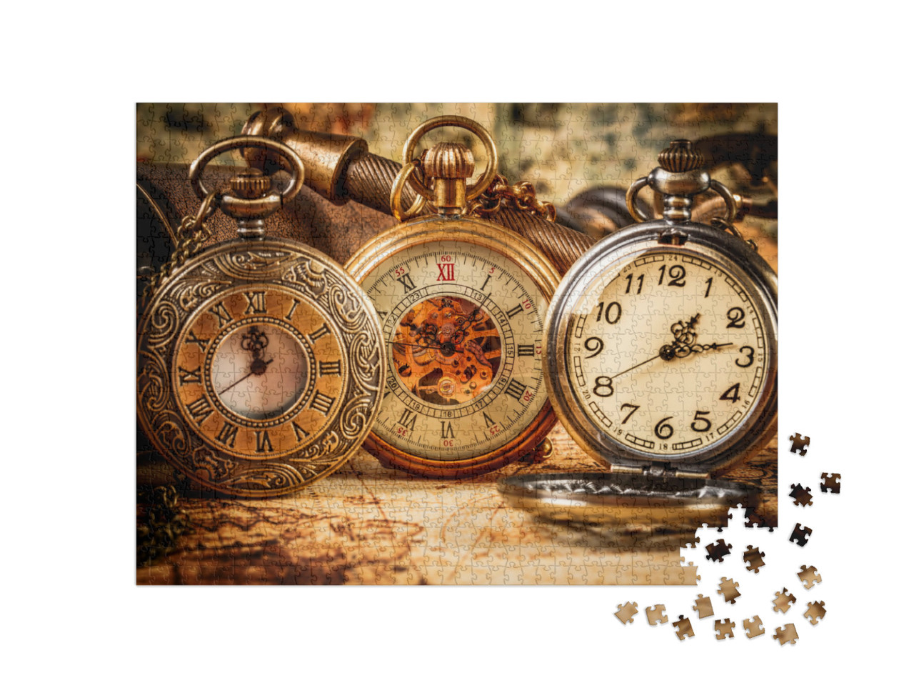 puzzle 1000 dílků „Starožitné kapesní hodinky s římskými a arabskými ciferníky“
