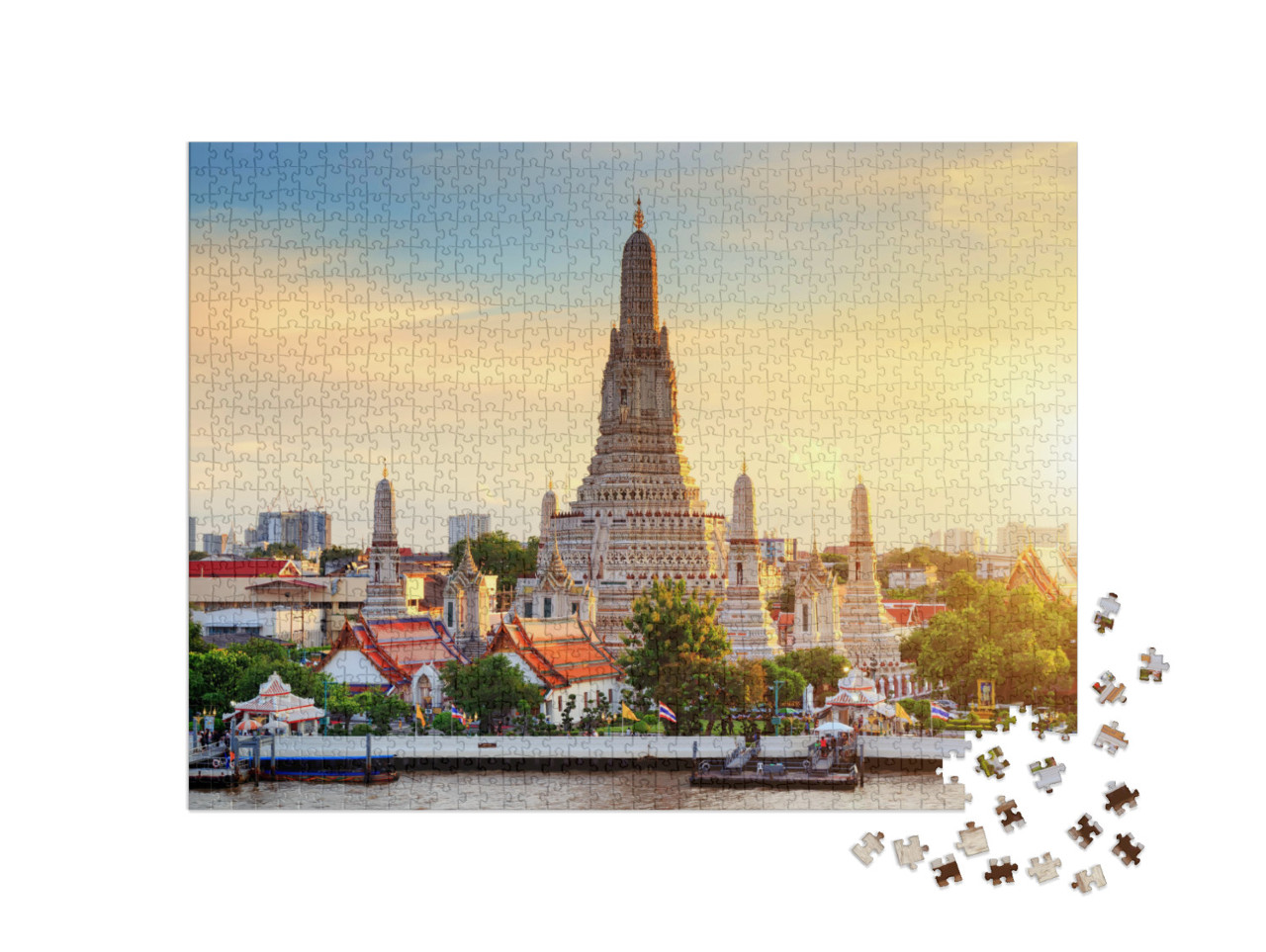 puzzle 1000 dílků „Chrám Wat Arun při západu slunce, Bangkok, Thajsko“