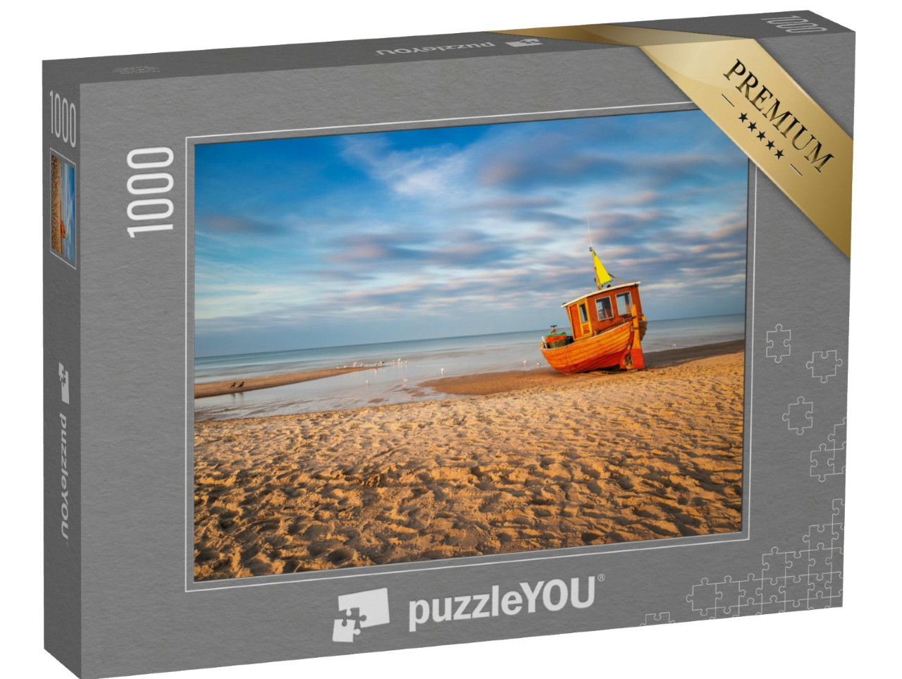 puzzle 1000 dílků „Stará rybářská loď na pláži v Ahlbecku na Usedomu“