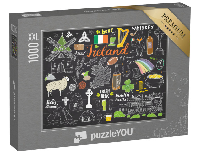 puzzle 1000 dílků XXL „Irsko v kreslených náčrtech“