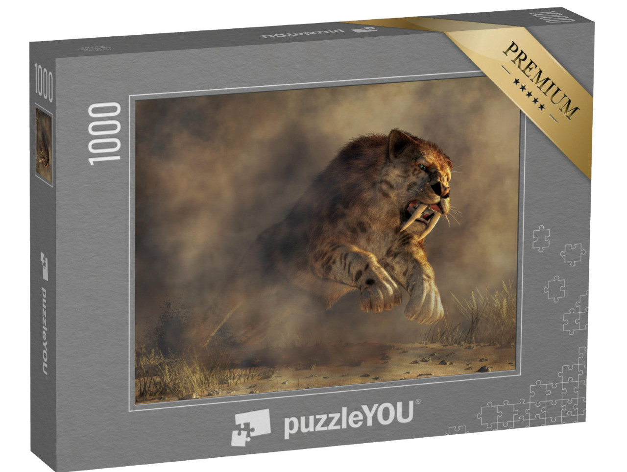 puzzle 1000 dílků „Digitální umění: Obří Smilodon, král dravců“