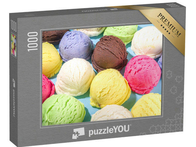 puzzle 1000 dílků „Barevné různé zmrzlinové kopečky vzor na pastelově modré...“