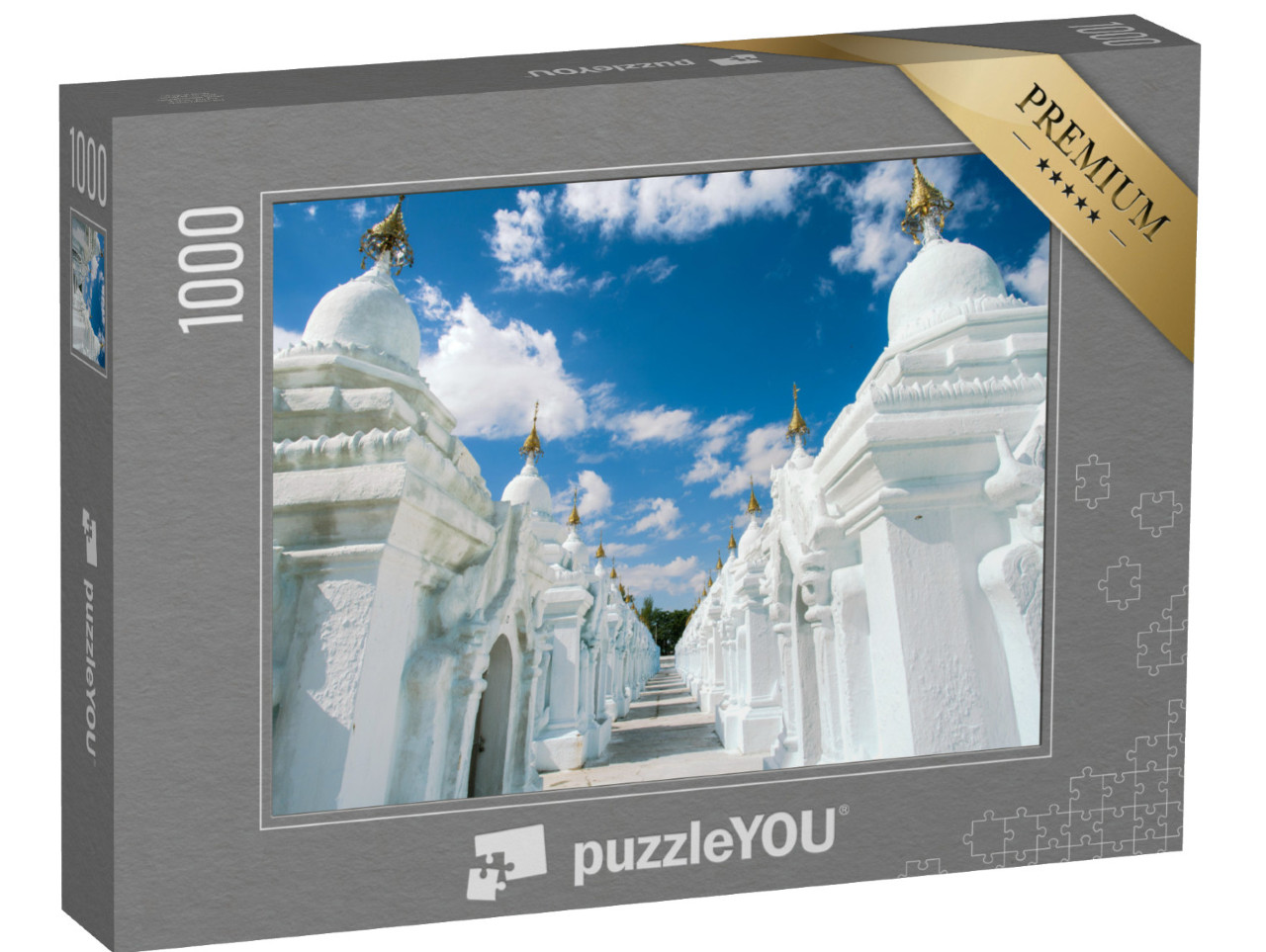 puzzle 1000 dílků „Krásná bílá pagoda Kuthodaw na úpatí kopce Mandalay, Myanmar“