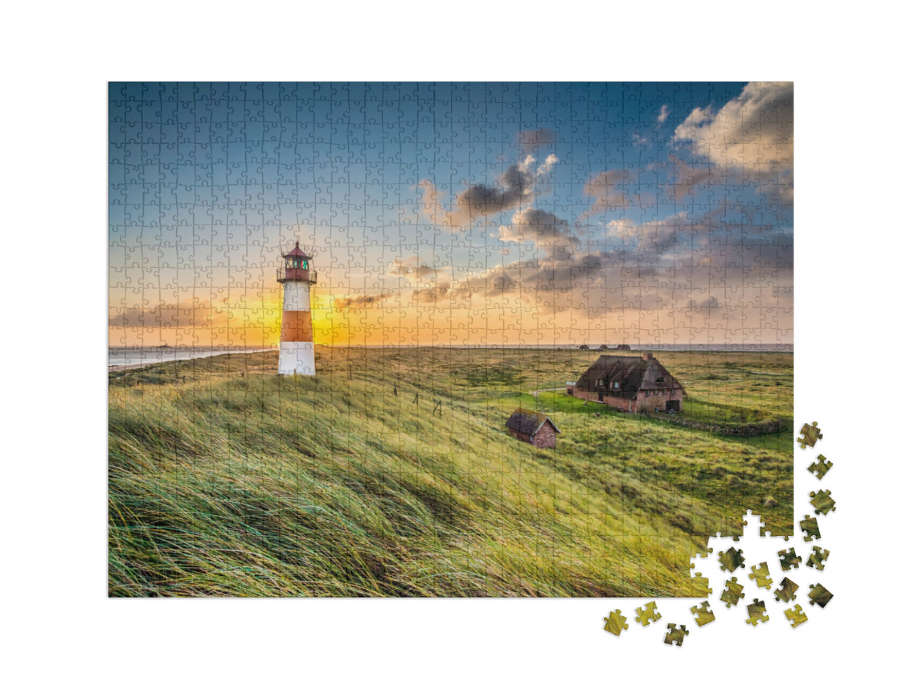 puzzle 1000 dílků XXL „Východ slunce u majáku v Listu na ostrově Sylt, Šlesvicko-Holštýnsko, Německo“