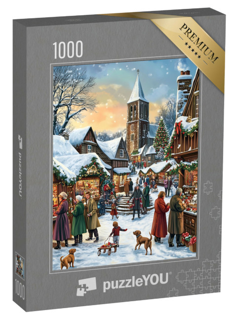 puzzle 1000 dílků „Slavnostní vánoční trh ve vesnici“