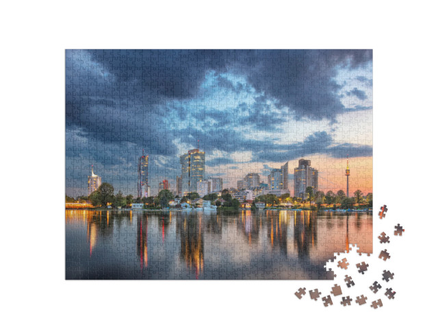 puzzle 1000 dílků „Vídeň, Rakousko. Panoramatická krajina rakouského hlavního města Vídně při západu slunce“