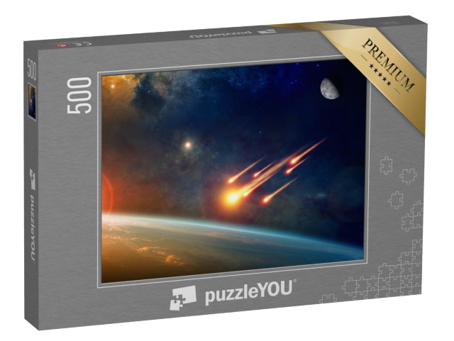 puzzle 500 dílků „Dopad asteroidu, skupina hořících asteroidů se blíží k Zemi“