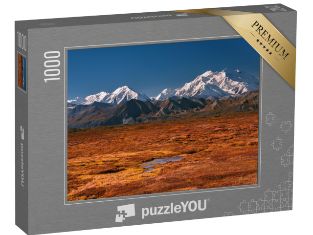 puzzle 1000 dílků „Aljašská hora Denali za jasného dne s modrou oblohou“