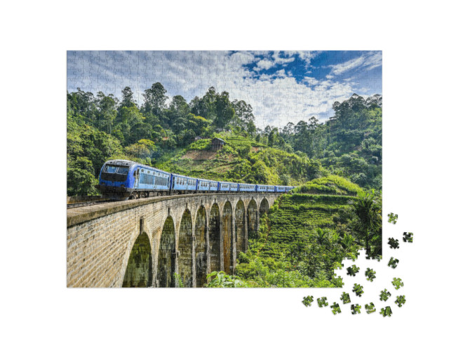 puzzle 1000 dílků „Železniční most v zelené horské krajině“