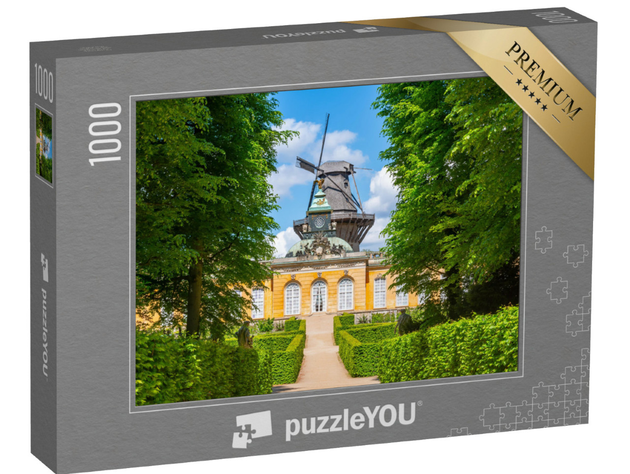 puzzle 1000 dílků „Nový komorní palác a větrný mlýn v parku Sanssouci, Postupim“