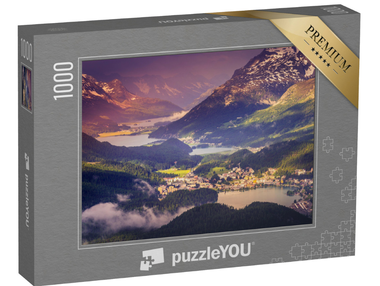 puzzle 1000 dílků „Celerina a Engadinská jezera, Svatý Mořic, Silvaplana“