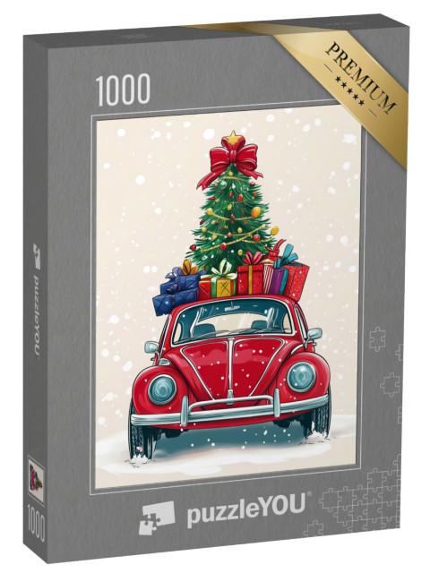 puzzle 1000 dílků „Červené auto, plně naložené dárky“