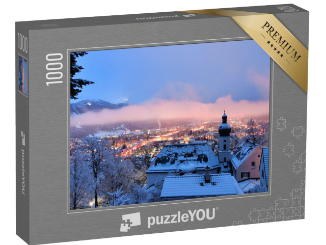 puzzle 1000 dílků „Zasněžená zimní noc v Garmisch-Partenkirchenu“