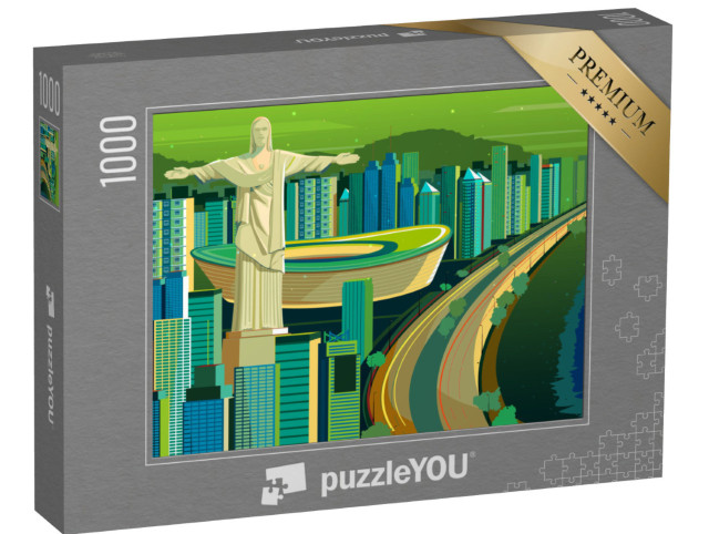 puzzle 1000 dílků „Vektorová ilustrace sochy Krista Vykupitele v Brazílii“