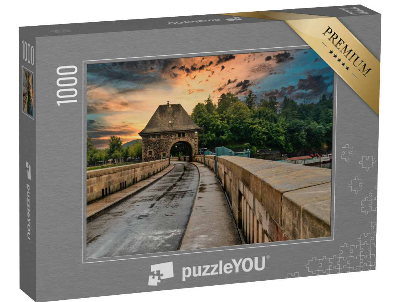 puzzle 1000 dílků „Věžový pokoj s dlažebními kostkami u jezera Edersee v Hesensku, Německo“