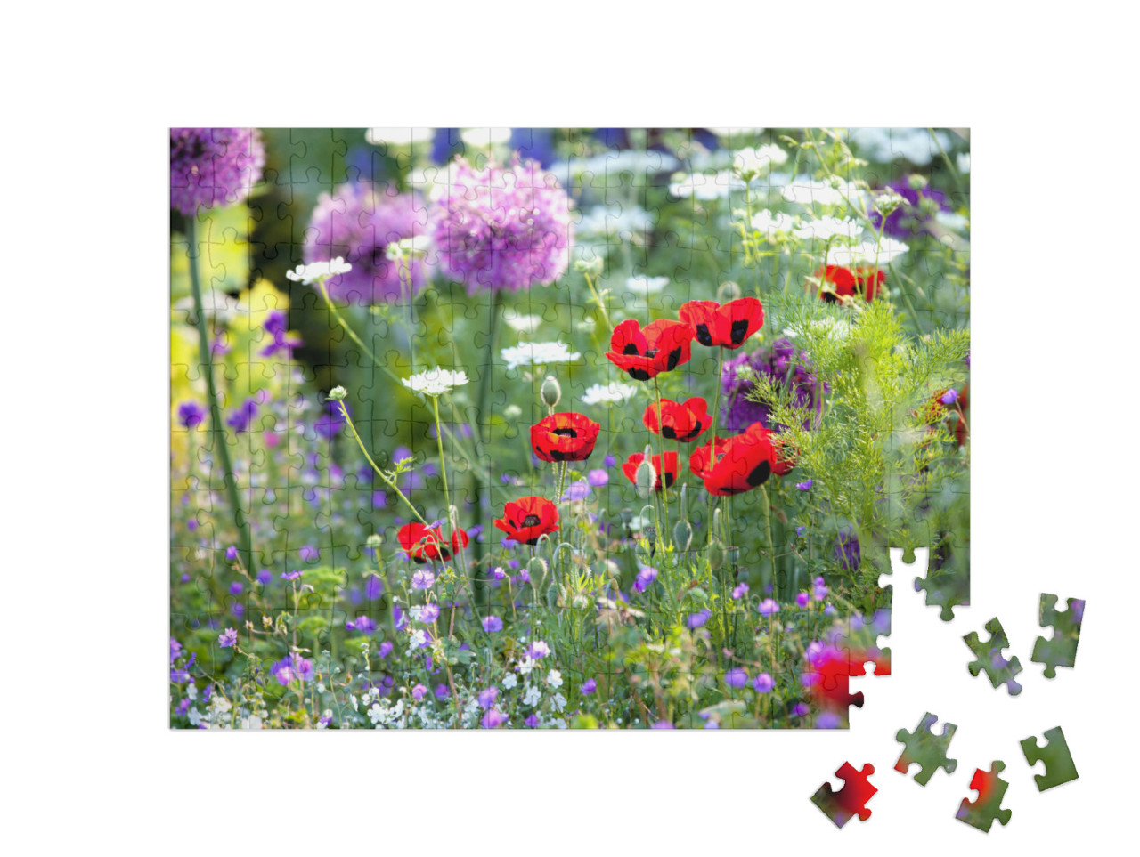 puzzle 200 dílků „Sluncem zalitá zahrada s divokými květinami“