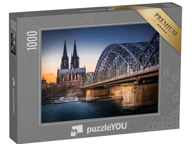 puzzle 1000 dílků „Kolínská katedrála s Hohenzollernským mostem v popředí, památka UNESCO“