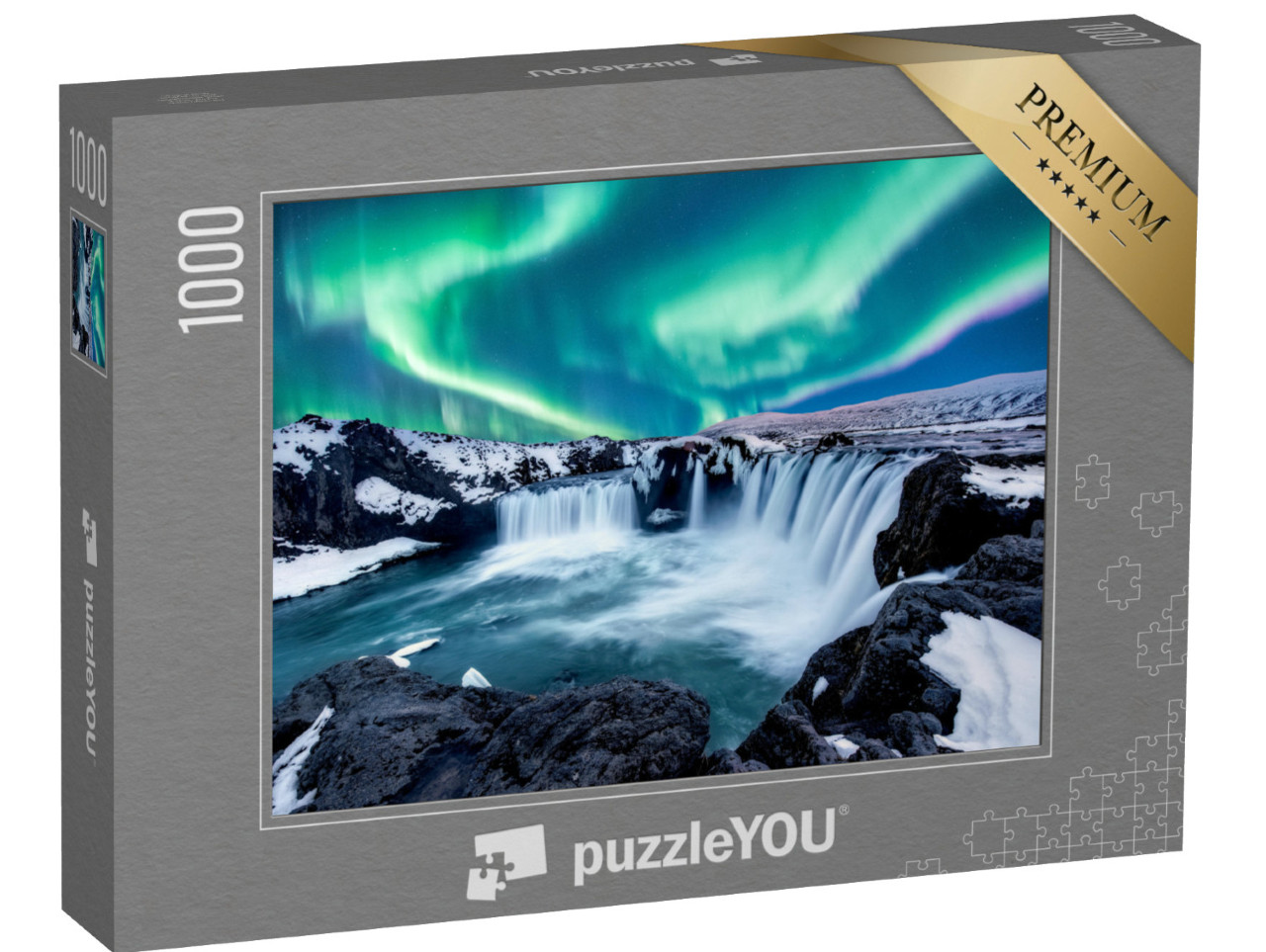 puzzle 1000 dílků „Polární záře nad vodopádem Godafoss na Islandu“