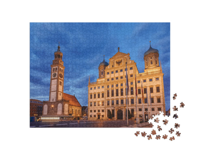 puzzle 1000 dílků „Osvětlený Perlachturm a radnice v Augsburgu, Německo“