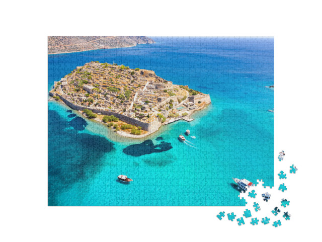 puzzle 1000 dílků „Spinalonga s klidným mořem, záliv Elounda, Kréta, Řecko“