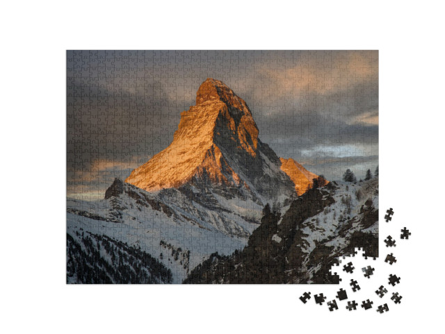 puzzle 1000 dílků „Západ slunce na Matterhornu, , Zermatt, Švýcarsko“