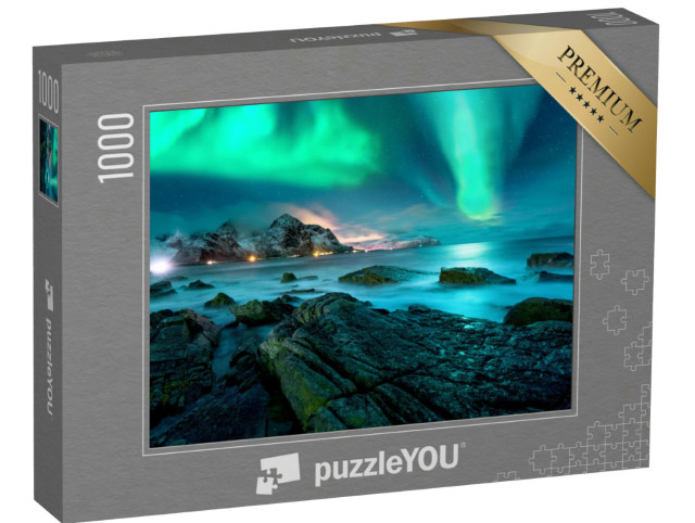 puzzle 1000 dílků „Polární záře nad zasněženými ostrovy Lofoty“