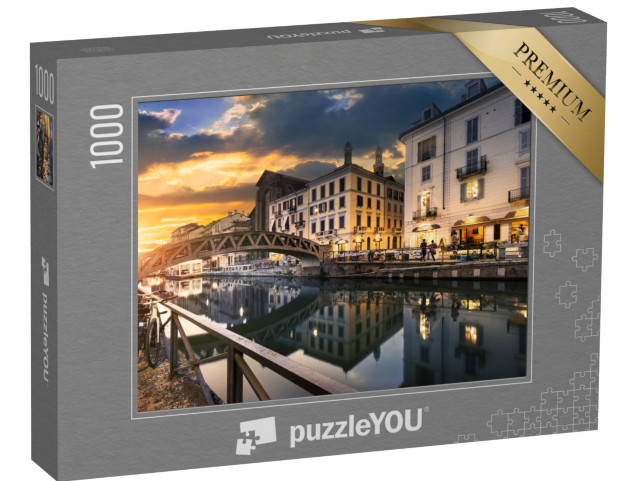 puzzle 1000 dílků „Most přes kanál Naviglio Grande večer, Milán, Itálie“