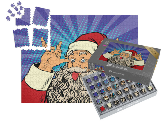 SMART SORTED® | Puzzle 1000 dílků „Pop art: Santa vyplazuje jazyk, škádlení, humor“