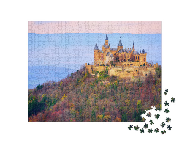 puzzle 1000 dílků „Zámek Hohenzollern za soumraku, Bádensko-Württembersko“