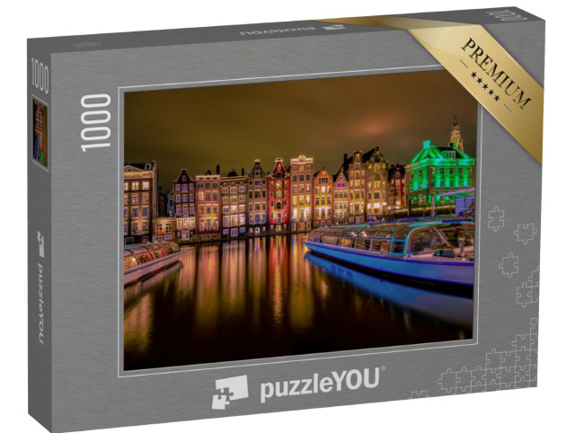 puzzle 1000 dílků „Amsterdamské domy ve večerním světle, Holandsko“