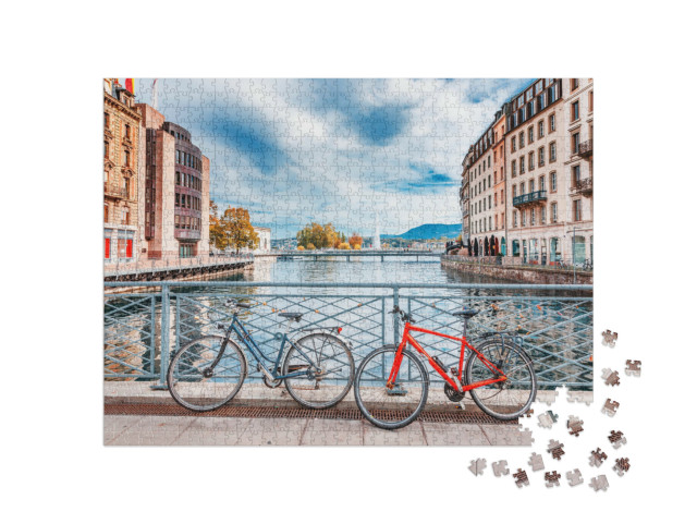 puzzle 1000 dílků „Klasický pohled na slavné město Ženeva ve Švýcarsku“