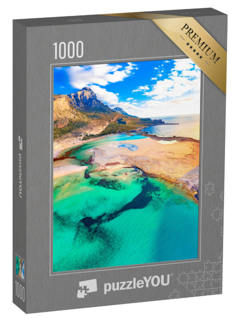 puzzle 1000 dílků „Laguna Balos s tyrkysovou vodou a bílým pískem, Kréta, Řecko“