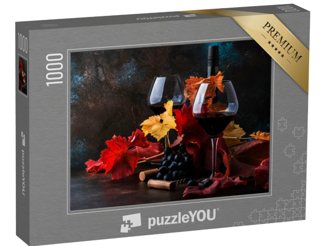 puzzle 1000 dílků „Červené víno ve velké sklenici na víno“