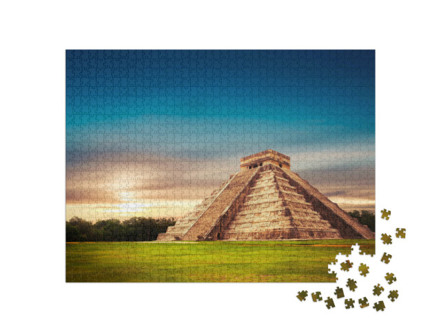 puzzle 1000 dílků „Kukulkánův chrám, pyramida v Chichén Itzá, Yucatán, Mexiko“