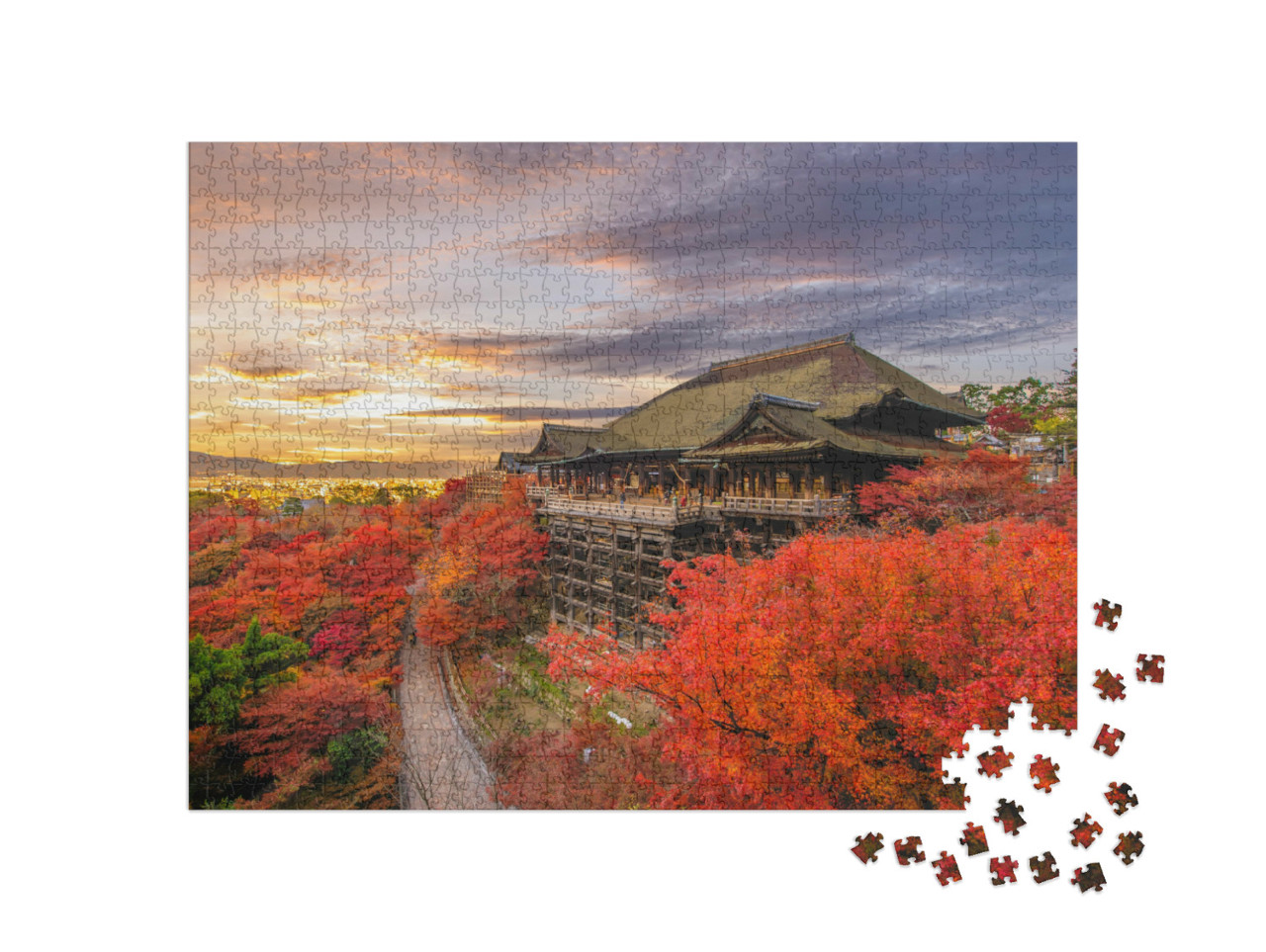 puzzle 1000 dílků „Okouzlující podzimní obraz, Kiyomizu-dera, Kjóto, Japonsko“