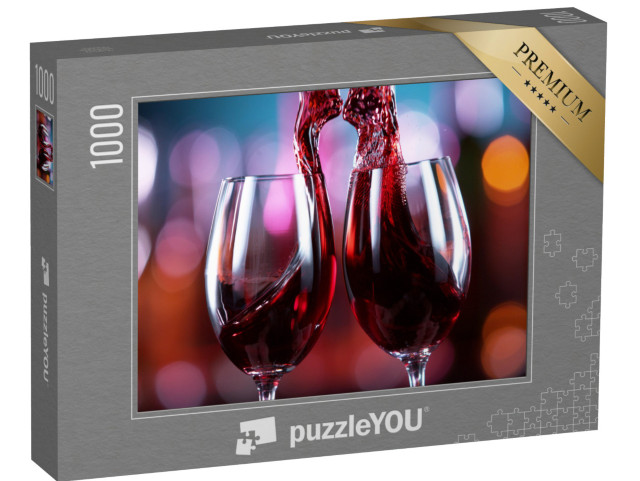puzzle 1000 dílků „Dvě sklenice červeného vína do sebe narazí“