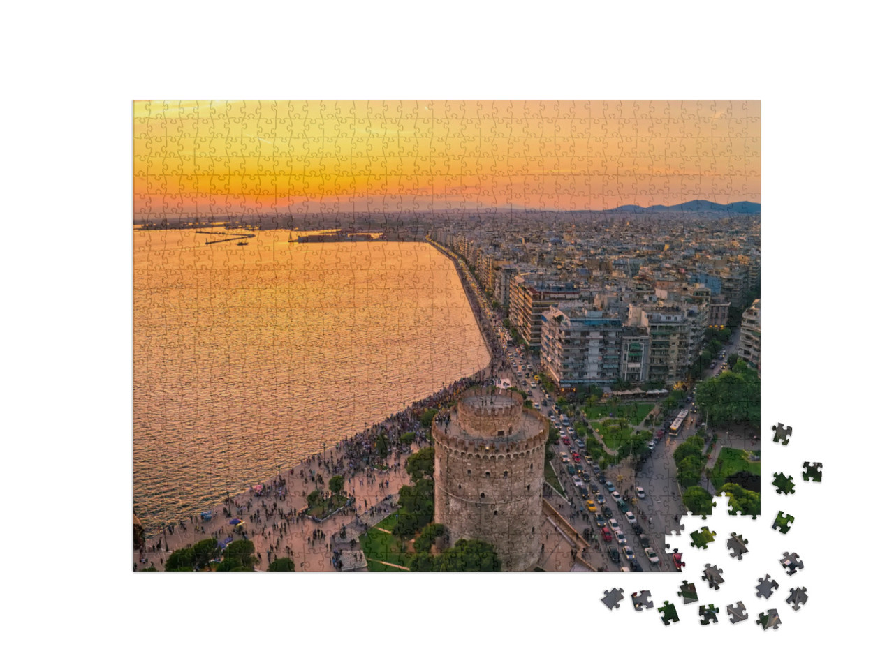puzzle 1000 dílků „Bílá věž v Soluni při západu slunce, Řecko“