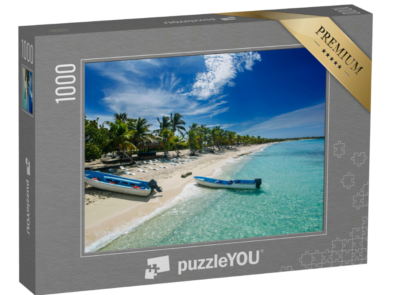 puzzle 1000 dílků „Rybářské lodě na pláži Catalina, Dominikánská republika“