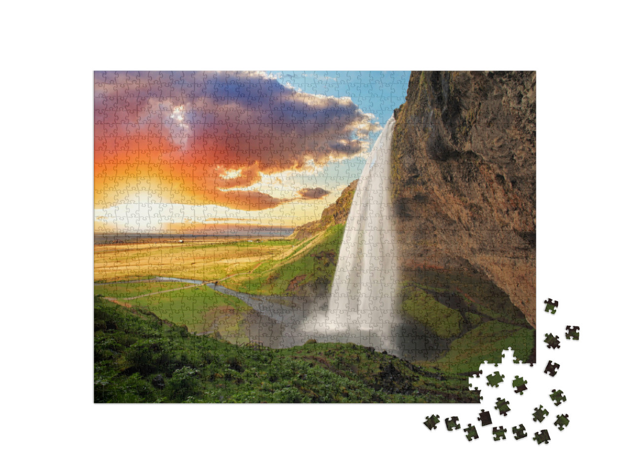 puzzle 1000 dílků „Seljalandsfoss, vodopád na Islandu“