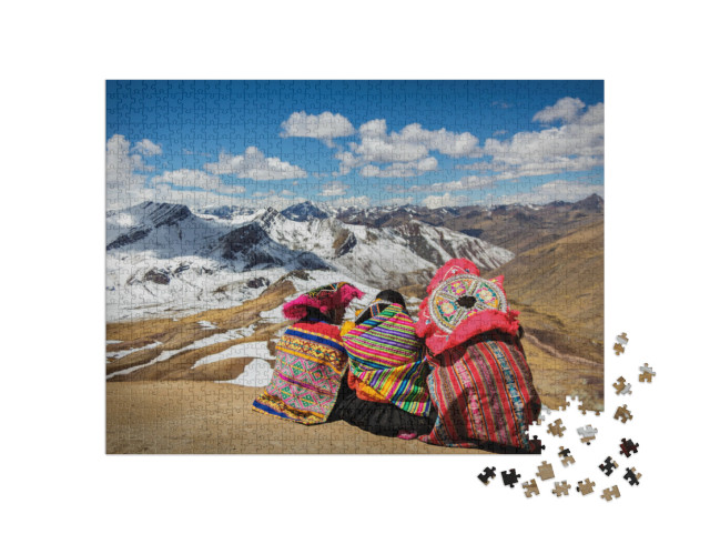 puzzle 1000 dílků „Peru: Lidé navštěvují Andy a jejich krajinu“