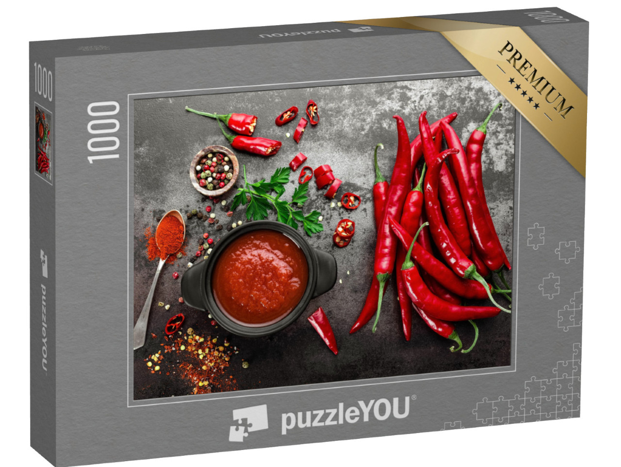 puzzle 1000 dílků „pálivá chilli omáčka, kečup“