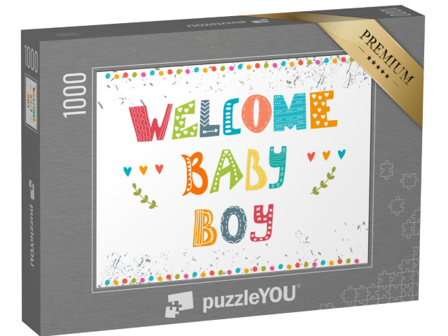 puzzle 1000 dílků „Vítej, chlapečku. Pohlednice s příchodem chlapečka. Baby“