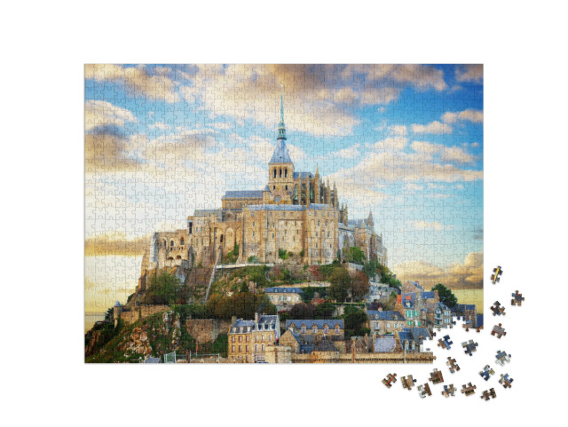 puzzle 1000 dílků „Záběr na Mont Saint Michel při západu slunce, Francie“