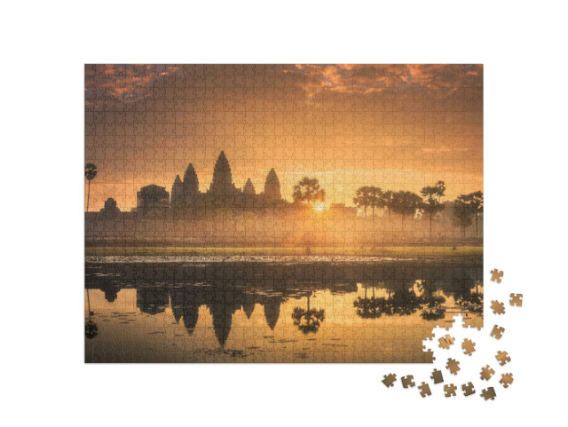 puzzle 1000 dílků „Chrámový komplex Angkor Wat, jezero Siem Reap, Kambodža“